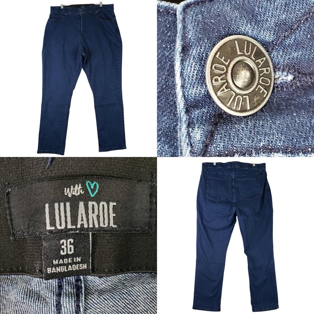 Lularoe Jeans Straight Womens Size 36 Dark Wash Blue High Rise Stretch Denim